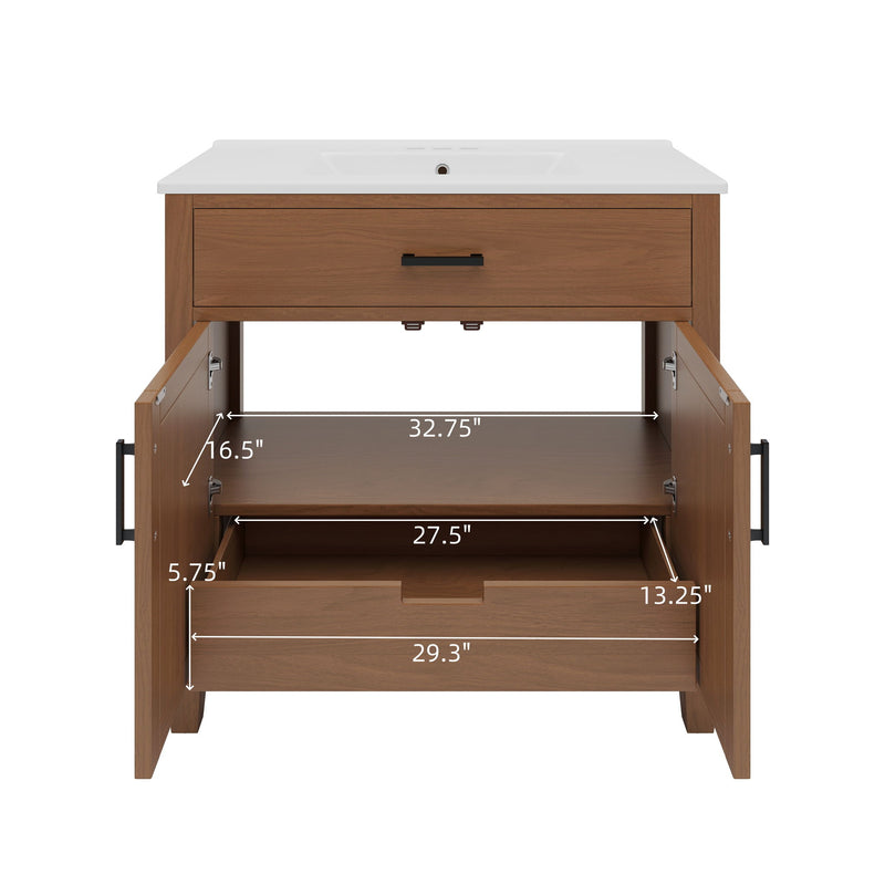 Bathroom Vanity With Ceramic Sink, Modern Free Standing Cabinet With Soft Close Drawers