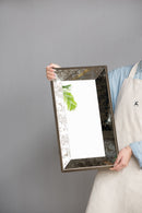 Antique Rectangle Mirror With Floral Accents, Mirrored Display Tray, Hanging Wall Mirror