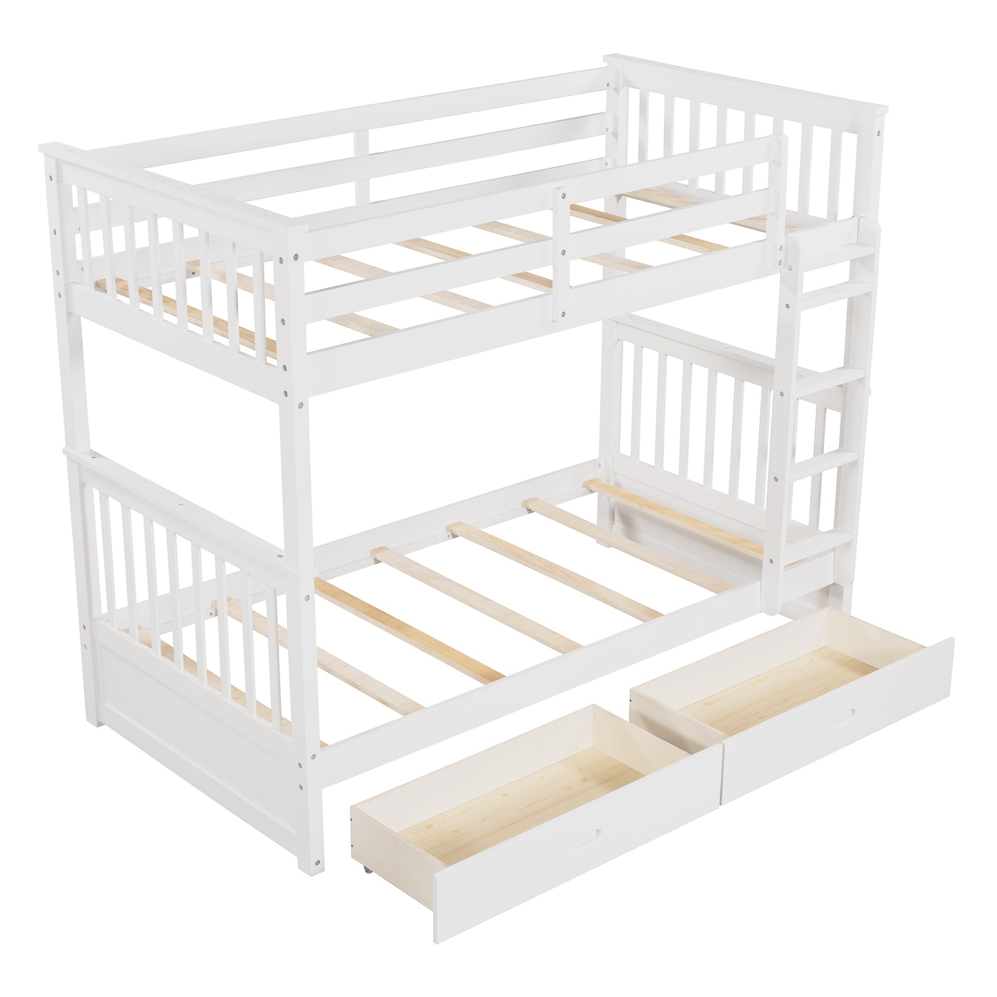 Twin-Over-Twin Bunk Bed with Ladders and Two Storage Drawers (White)(OLD SKU:LT000265AAK) - Atlantic Fine Furniture Melbourne FL