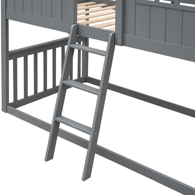 Twin Over Twin House Bunk Bed With Ladder, Wood Bed