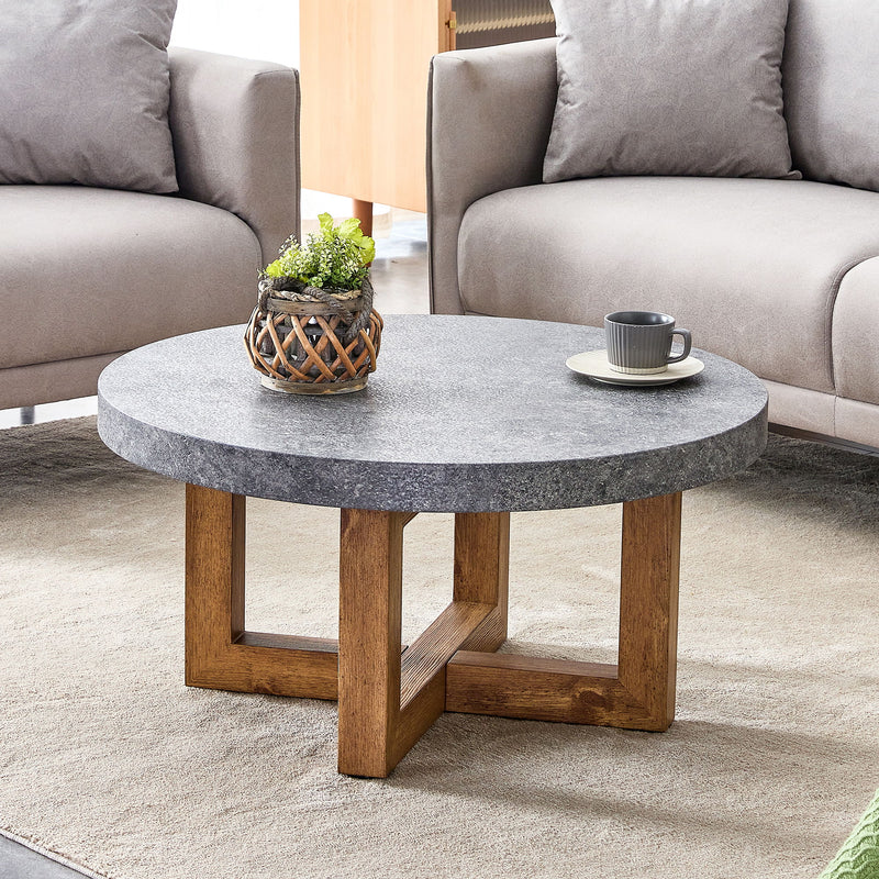 Modern Retro Texture Round Coffee Table With Crossed Legs - Gray