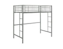 Modern Industrial Twin Over Loft Metal Bunk Bed Frame With Integrated Guardrails - Silver