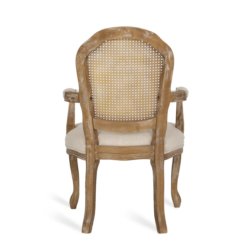 French Country Style Dining Chair Set With Cane Webbing Backrest - Beige