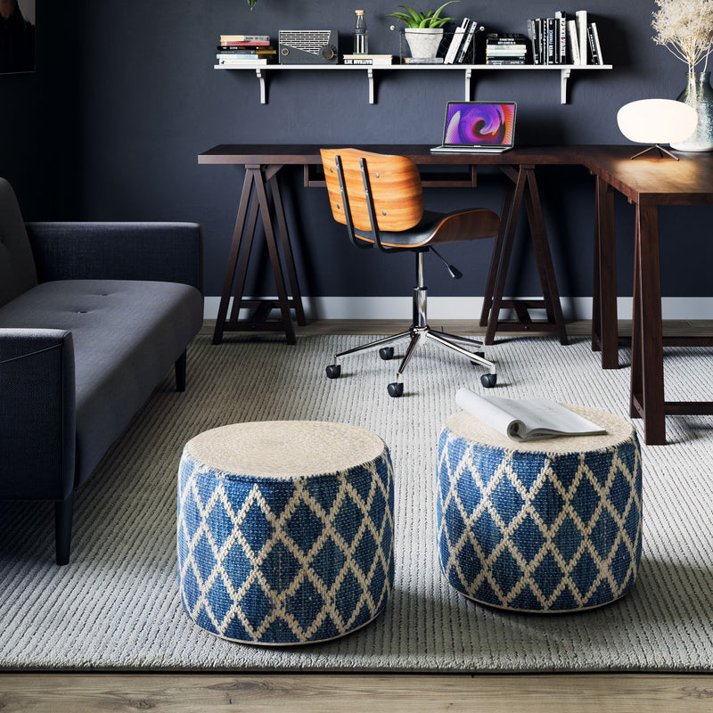 Edgeley - Round Pouf - Classic Blue / Natural