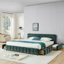 Modern Platform Bed Frame With Thick Chenille Fabric