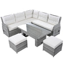Outdoor Furniture Set Patio Rattan Furniture Set With Adjustable Table, Recliners With Extendable Side Tables And 2 Ottomans