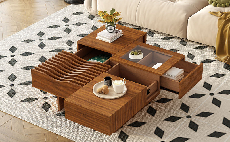 Unique Square Coffee Table With 3 Drawers