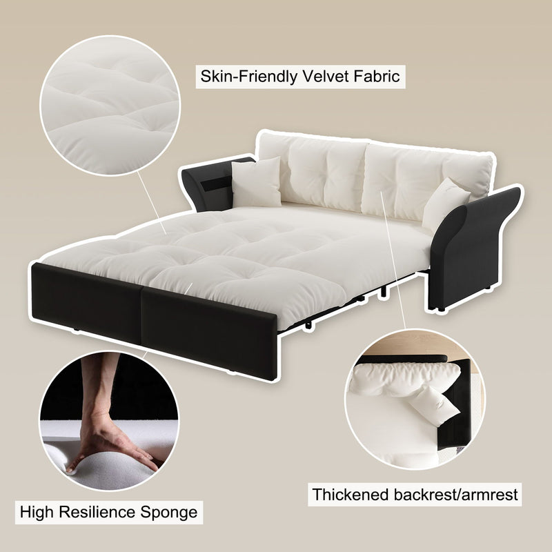 Queen Pull Out Sofa Bed, 3 In 1 Convertible Sleeper Tufted With 2 Soft Pillows