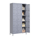 15 Door Lockers With Lock For Storage In Home, Gym, Office, And School - Gray