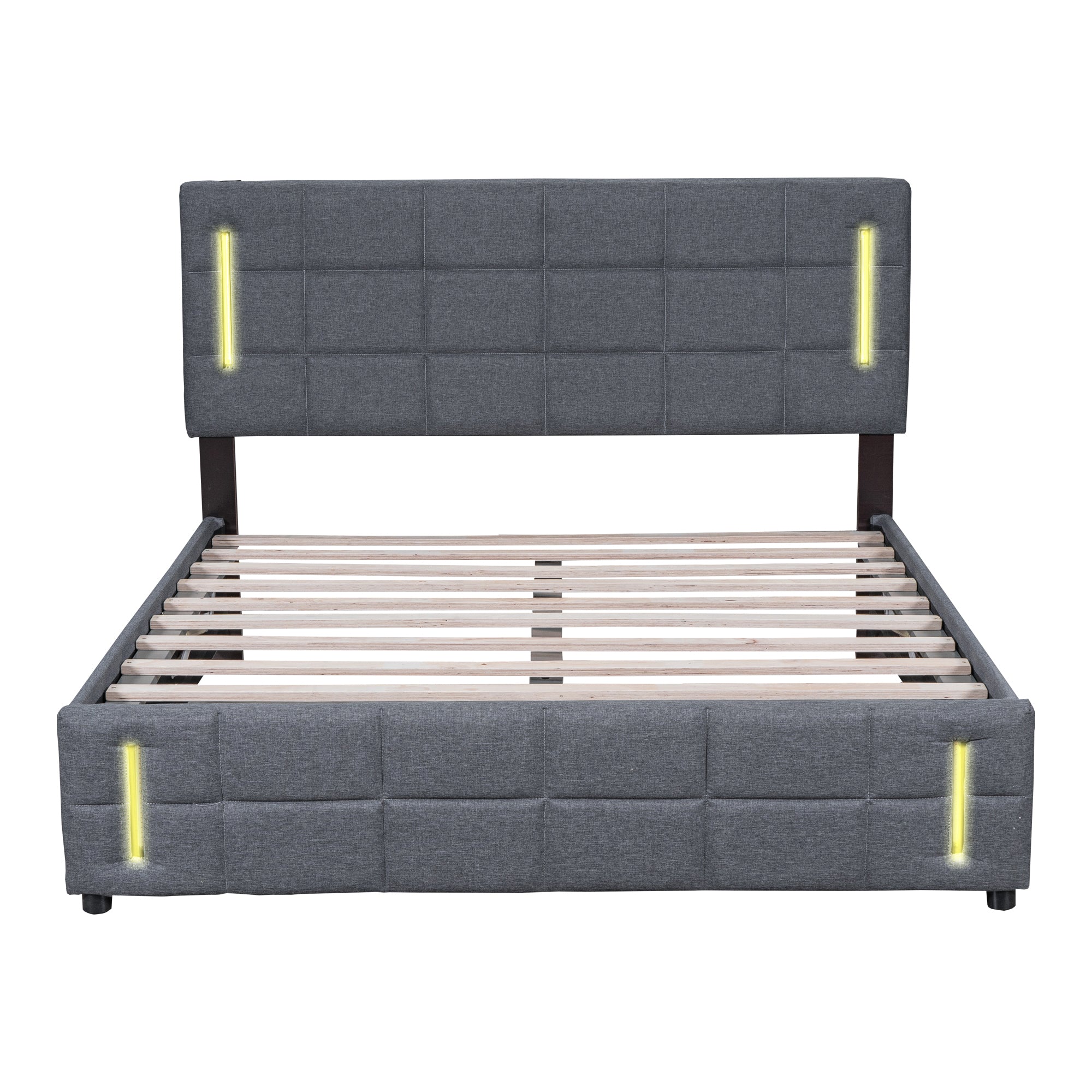 Full Size Upholstered Bed with Hydraulic Storage System and LED Light, Gray - Atlantic Fine Furniture Melbourne FL