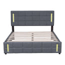 Full Size Upholstered Bed with Hydraulic Storage System and LED Light, Gray