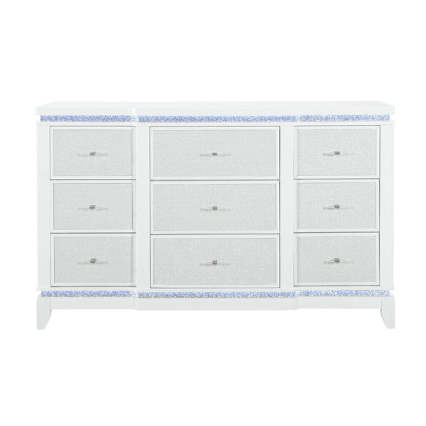 Adalid - Dresser With LED Light And Glittered Drawer Fronts - White