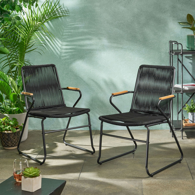 Moonstone - Outdoor Club Chair Set With Rope Weave Design - Black
