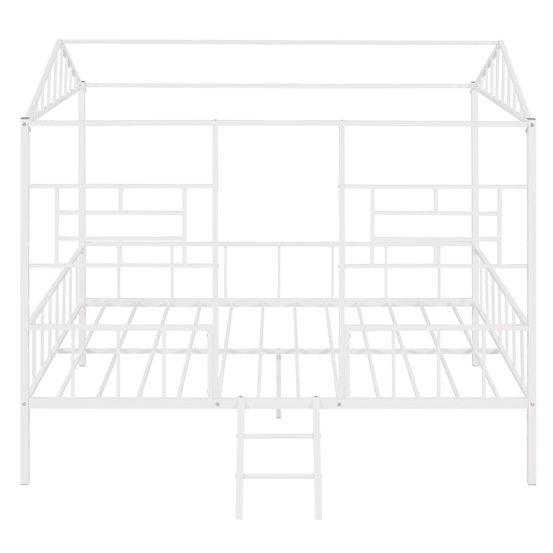 Metal House Bed Frame Full Size with Slatted Support No Box Spring Needed White