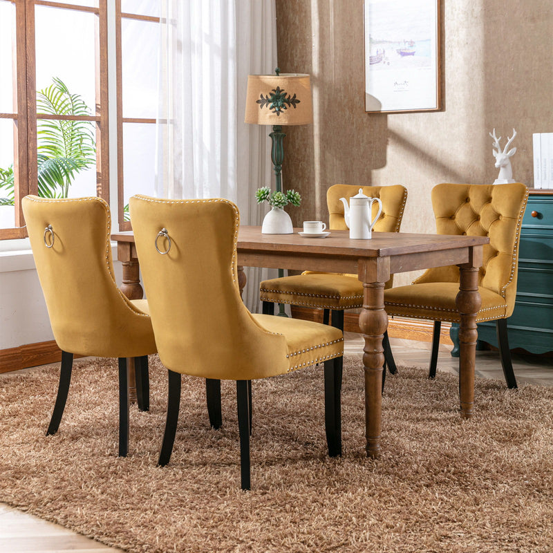 Nikki - Modern, High-End Tufted Solid Wood Contemporary Velvet Upholstered Dining Chair With Wood Legs Nailhead Trim (Set of 2)