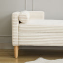 Wide Corduroy Storage Soft Bench With Armrests, Backrest And Two Bolster Pillows