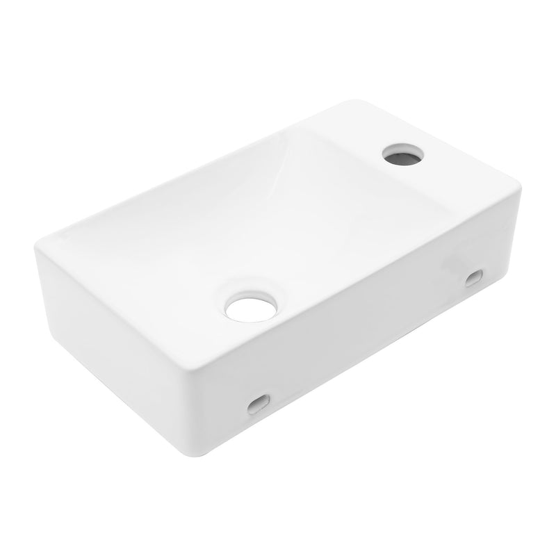 Modern Ceramic Rectangle Wall Mount Bathroom Sink With Single Faucet Hole