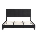 King Size Upholstered Platform Bed Frame With Linen Fabric Headboard, Wood Slat Support - Black