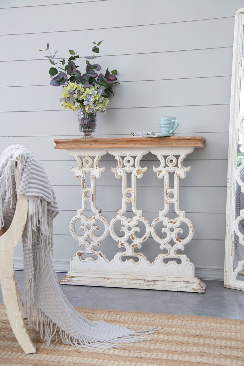 Classic Vintage Console Table With Wood Top - White Wash / Brown