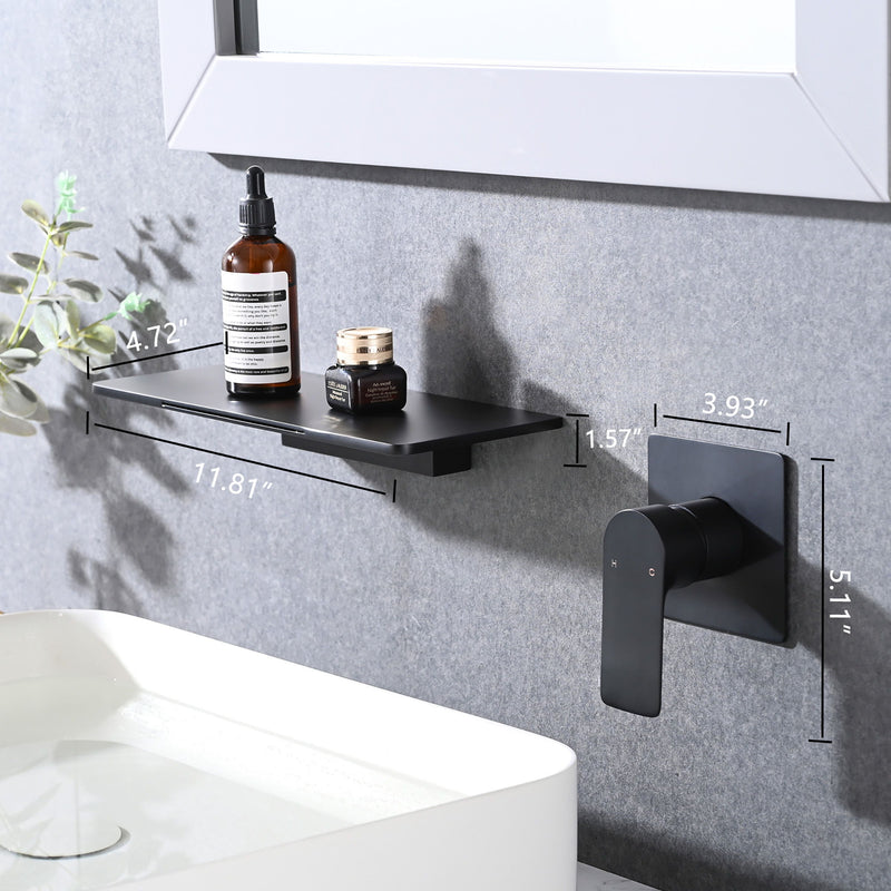 Modern Stainless Steel Waterfall Bathroom Sink Faucet With Single Handle Wall Mount - Matte Black