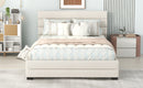 Queen Upholstered Platform Bed with Twin Size Trundle and Two Drawers, Beige