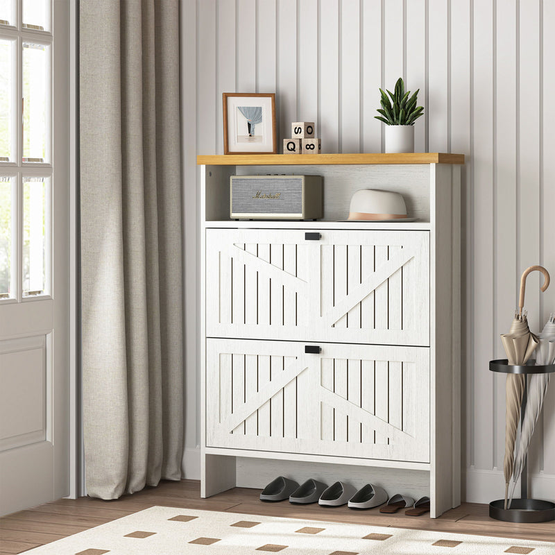 4 Layer Folding Shoe Cabinet With Metal Rounded Corners Convenient Shoe Storage - White