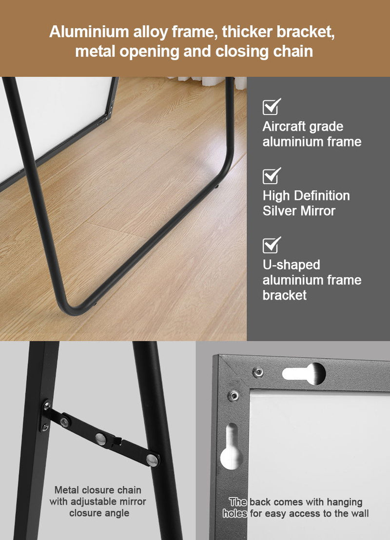 Floor Mirror Full Length Mirror Ultra Thin Aluminum Alloy Frame Modern Style Standing / Hanging Mirror Wall Mounted Mirror - Black