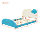 Full Size Upholstered Platform Bed with Cloud-Shaped Headboard and Embedded Light Stripe, Velvet, Blue
