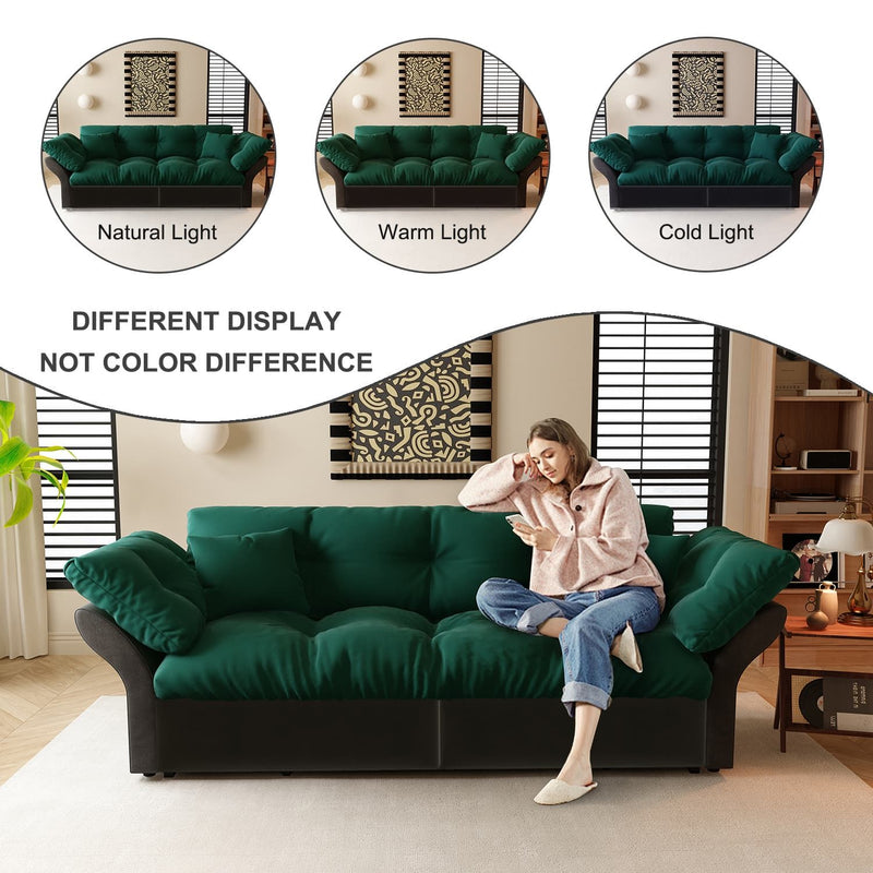 Queen Pull Out Sofa Bed, 3 In 1 Convertible Sleeper Tufted With 2 Soft Pillows