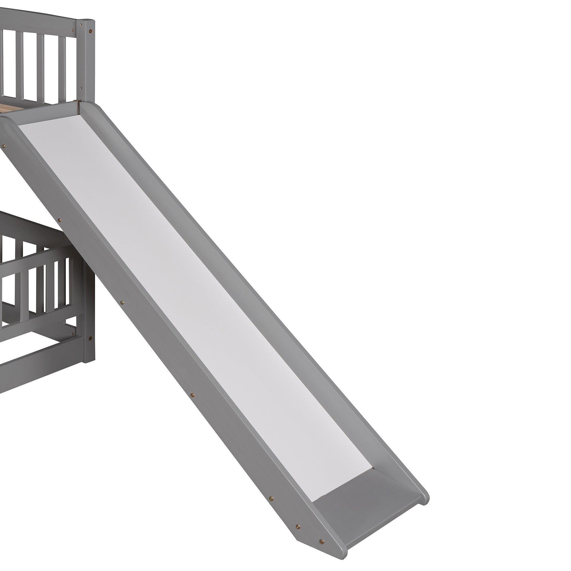 Bunk Bed with Slide,Full Over Full Low Bunk Bed with Fence and Ladder for Toddler Kids Teens Gray - Atlantic Fine Furniture Melbourne FL