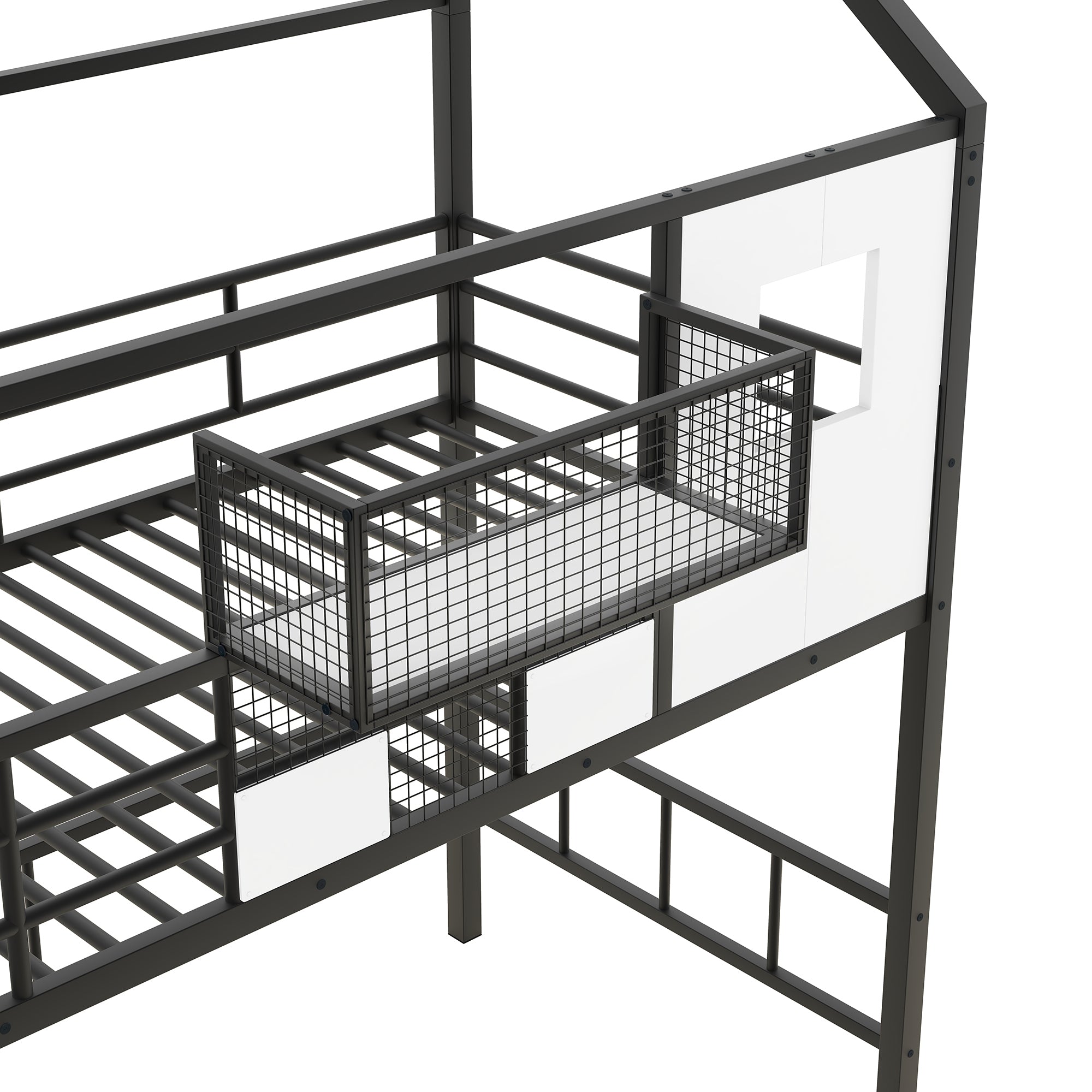 Metal Loft Bed with roof design and a storage box, Twin, Black - Atlantic Fine Furniture Melbourne FL