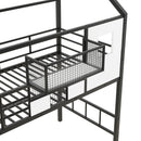 Metal Loft Bed with roof design and a storage box, Twin, Black