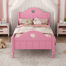 Girl's Love Princess Bed Macaron Twin Size Toddler Bed with Side Safety Rails and Headboard and Footboard , Light Pink