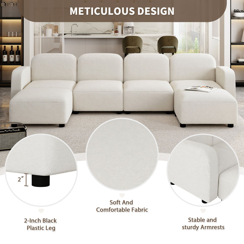 Velvet Modular Sectional Sofa, U Shaped Reversible Couch Set, Free Combination, 6 Seat Sleeper Cloud Sofa Bed With Ottoman, Convertible Oversized Indoor Furniture Pieces For Living Room - Beige