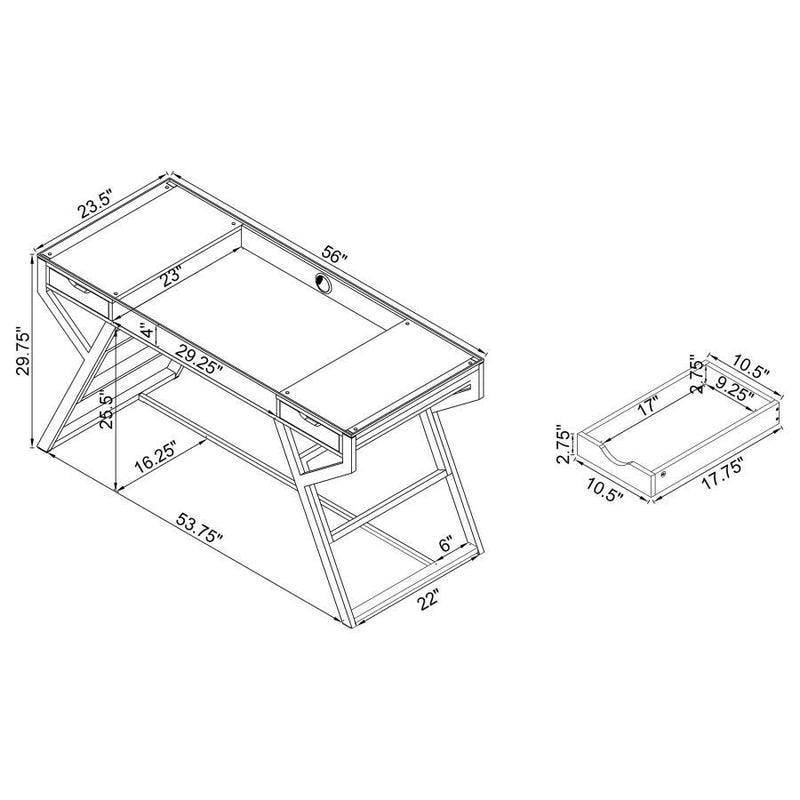 Emelle - Glass Top Writing Desk - Gray Driftwood