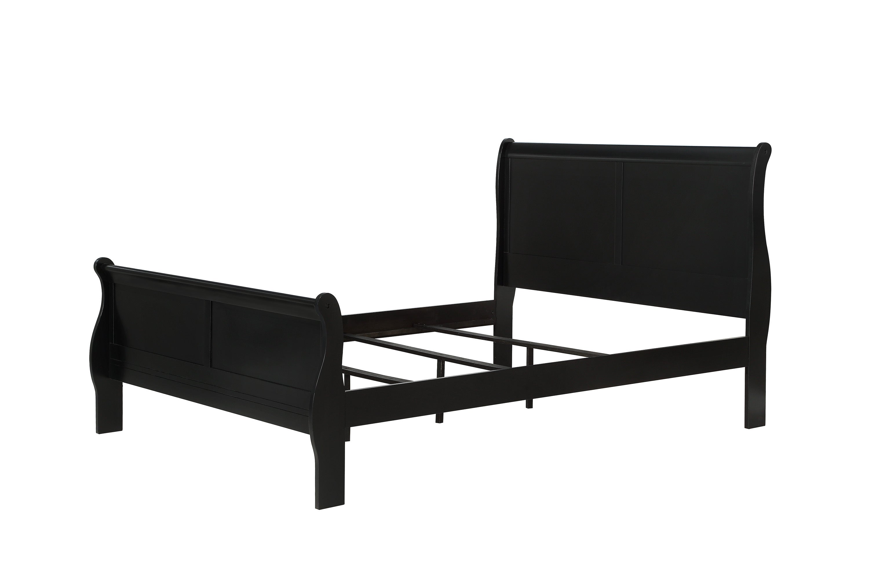 Louis Phillipe Black Finish Queen Size Panel Sleigh Bed Solid Wood Wooden Bedroom Furniture - Atlantic Fine Furniture Melbourne FL