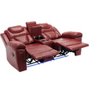 3 Pieces Recliner Sofa Sets Home Theater Seating Manual Recliner Chair With Center Console And LED Light Strip For Living Room