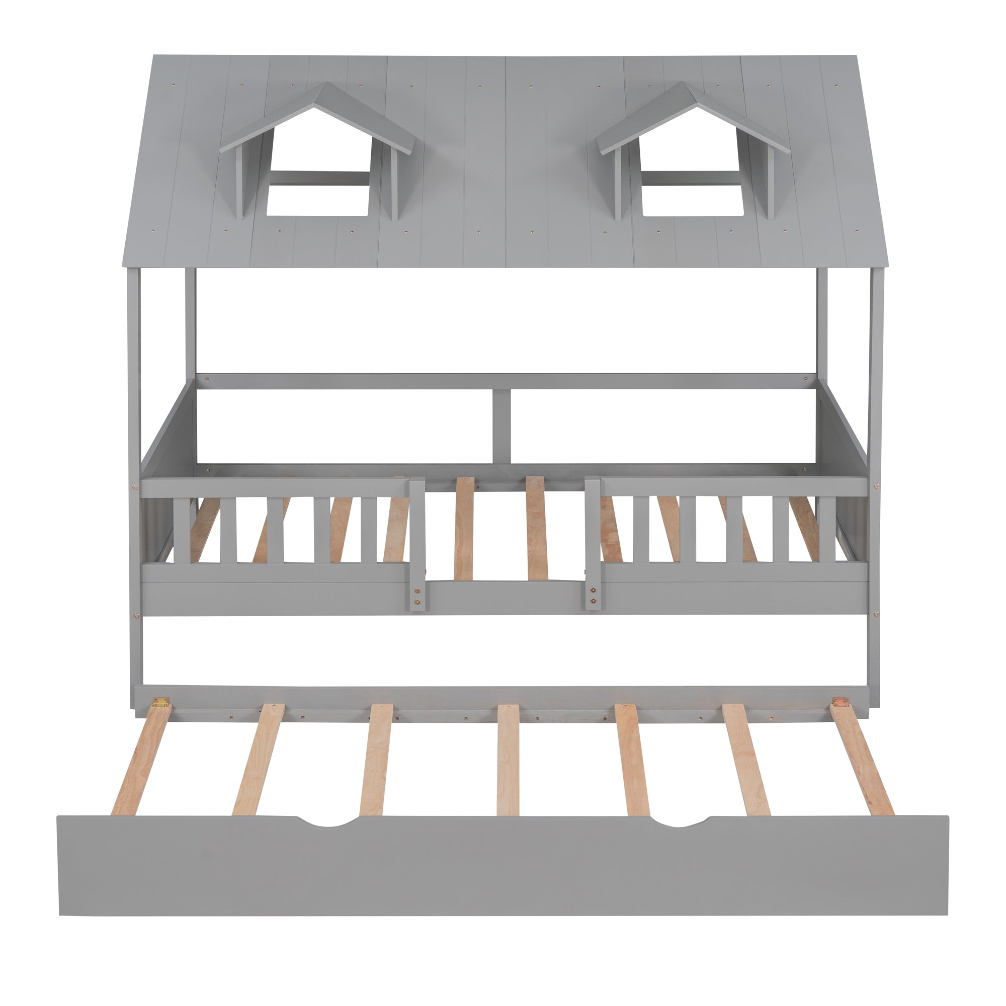 Twin Size House Bed Wood Bed with Twin Size Trundle ( Gray ) - Atlantic Fine Furniture Melbourne FL