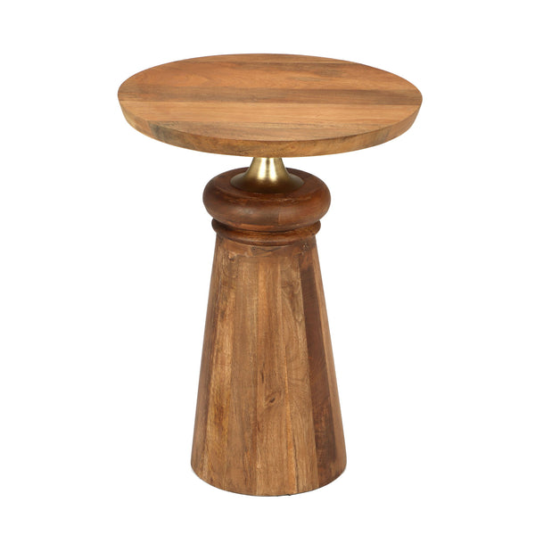 Modern Round End Table With Pedestal Base - Gold / Natural