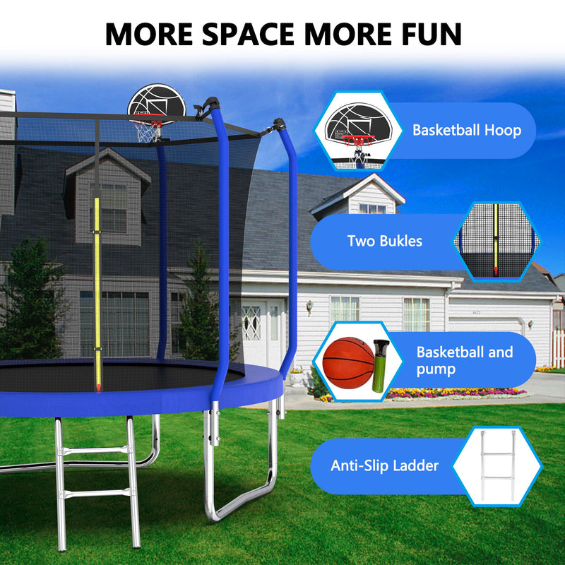 Trampoline With Basketball Hoop, Astm Approved Reinforced Type Outdoor Trampoline With Enclosure Net