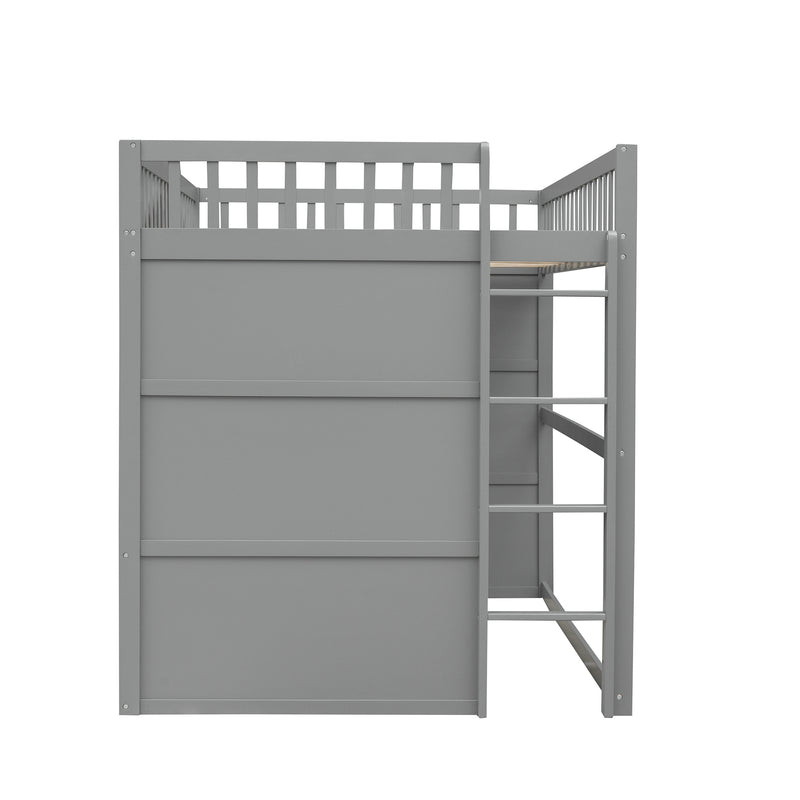 Full Size House Loft Bed With Ladder-Gray+White Frame