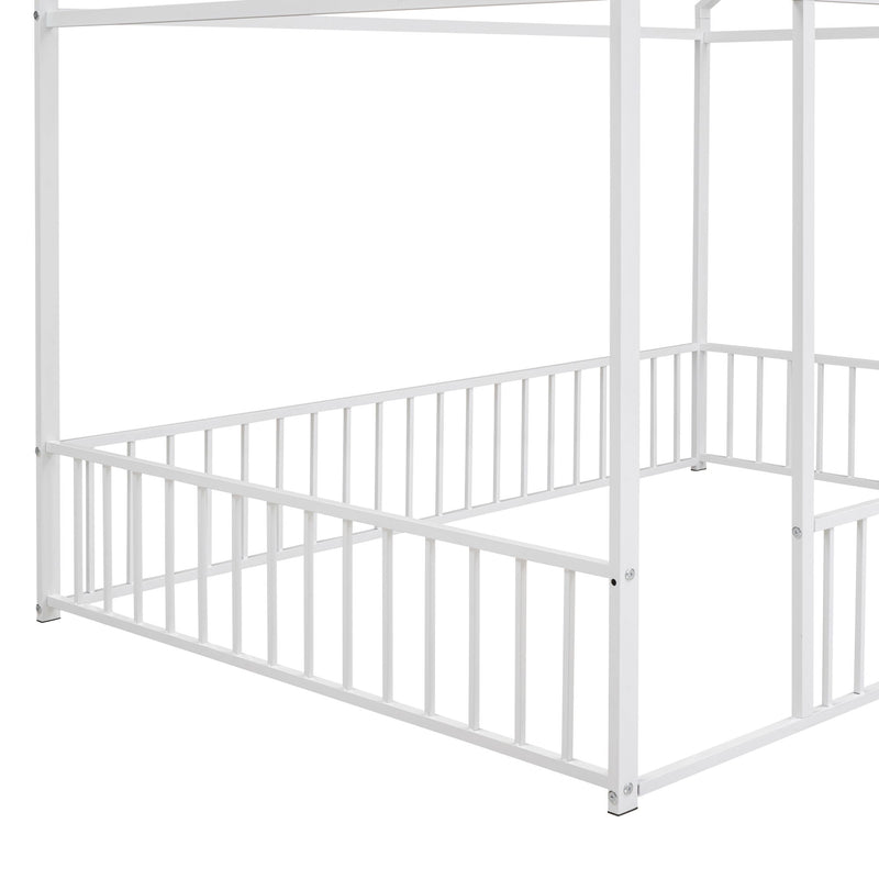 Metal Bed House Bed Frame With Fence, For Kids, Teens, Girls, Boys