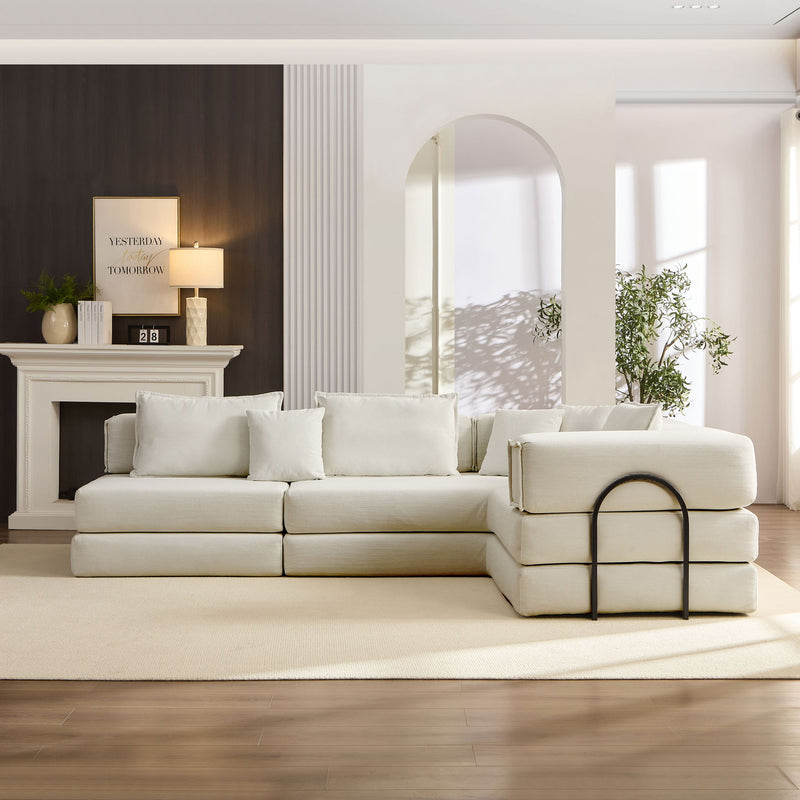 Modular L Shaped Floor Living Room Sofa Set With 6 Pillows