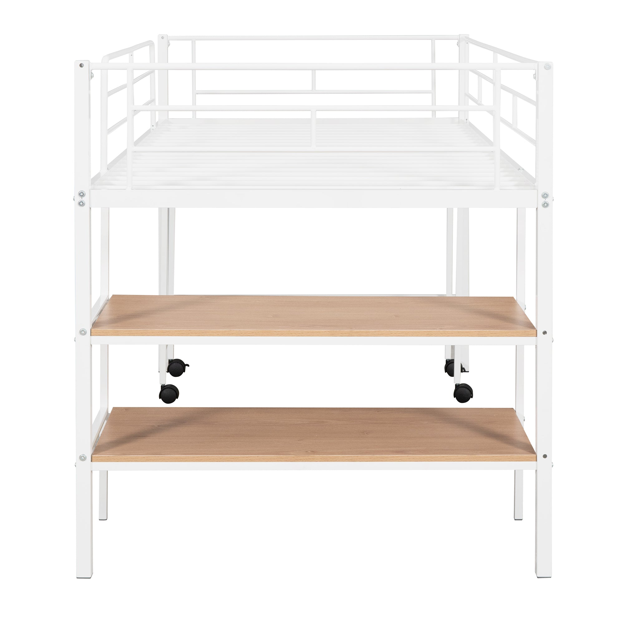 Twin Size Metal Loft Bed with Desk and Shelves,White - Atlantic Fine Furniture Melbourne FL