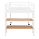 Twin Size Metal Loft Bed with Desk and Shelves,White