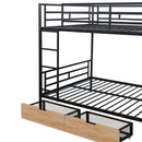 Full Size Bunk Bed With Built In Desk, Light, And 2 Drawers - Black