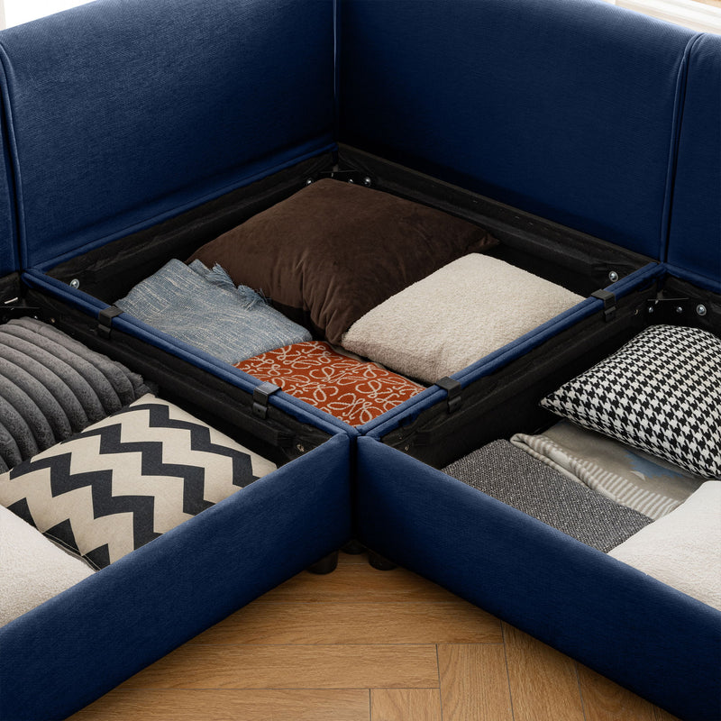 Stylish Chenille Sofa With Storage Seat And Cylindrical Backrest