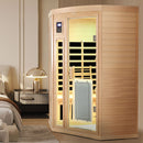 Low Emf Front Door With Heating Panel 2 Persons Hemlock Far Infrared Corner Indoor Sauna Room - Natural