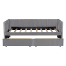 Twin Size Upholstered Daybed with Ergonomic Design Backrest and 2 Drawers, Gray