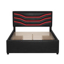Queen Size Upholstered Storage Platform Bed with LED, 4 Drawers and USB Charging, Black